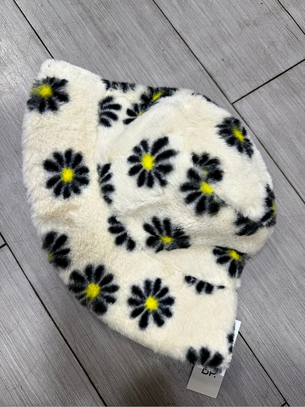 BP. Floral Fuzzy Bucket Hat in Cream & Black